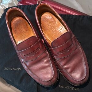 J.M. Weston Men's Burgundy Penny Loafers